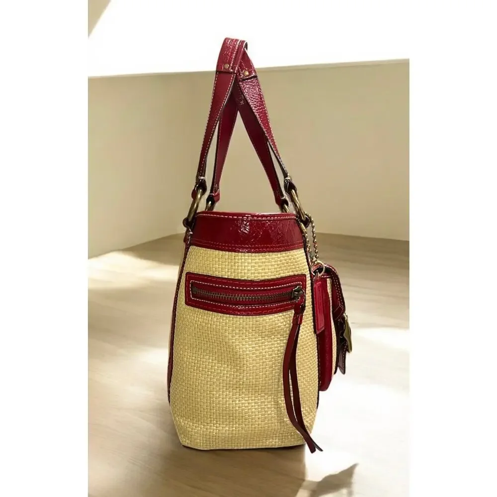 Vintage Coach 113 Legacy Straw Tote Bag & Wristlet